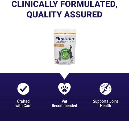 Vetoquinol Flexadin Advanced Hip and Joint Supplement with Undenatured Collagen for Dogs, One Chew a Day Hip and Joint Support Chew for Dogs and Cats, Clinically Proven Vet-Approved Formula, 30 Chews