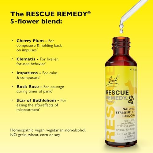 RESCUE Remedy Pet Dropper for Dogs - 20 mL - Stress & Tension Support for Dogs with Bach Natural Flower Essences - Sedative-Free, Homeopathic Liquid Formula - for All Breeds, Ages & Weights