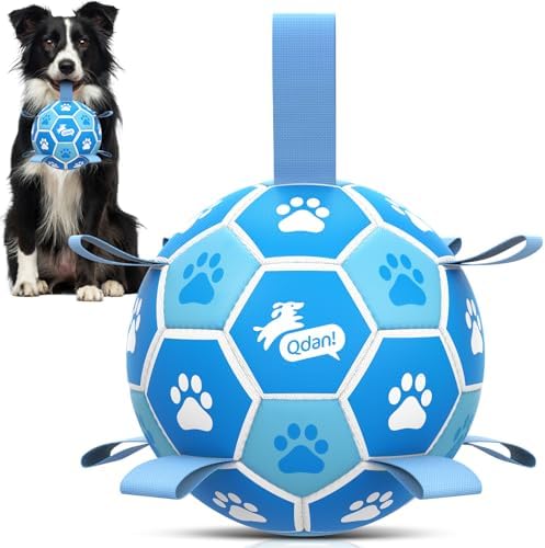 QDAN Dog Balls, 6 Inch Soccer Ball with Straps for Dogs, Outdoor Dog Toys | Dog Toy Balls for 20-40 Lbs Dogs, World Cup Balls for Dogs, Puppy Birthday Gifs