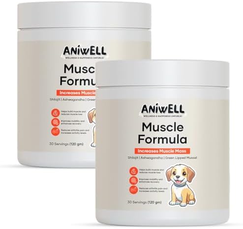 Muscle Formula for Dogs – Glucosamine Chondroitin & Green Lipped Mussel | Shilajit Ashwagandha | Hip and Joint Supplement for Dogs Muscle Strength & Mobility | Dog Joint Supplement | Pack of 2