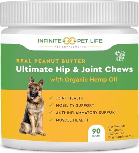 Infinite Pet Life Ultimate Hip & Joint Chews for Dogs – Peanut Butter Flavor – Glucosamine, Chondroitin, MSM & Turmeric – Advanced Joint Support for Dogs 90 Soft Chews