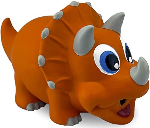 PetSport Naturflex Large Triceratops Latex Dog Chew Toy | All-Natural Soft, Squeaky, Non-Toxic Rubber Chew Toy | Safe for Indoor Play | 8"