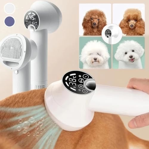 Noise-Wide Hairdryer for Pets with Slicker Brush, 2024 New Pet Hair Dryer, Low Noise Dog Hair Dryer for Small and Medium Dogs and Cats (Purple)