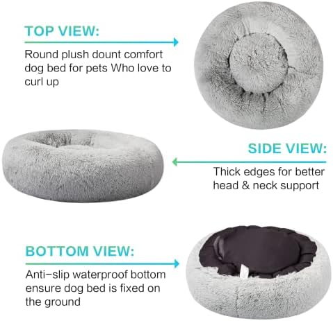 SAVFOX Calming Donut Dog Bed, 30", Light Grey