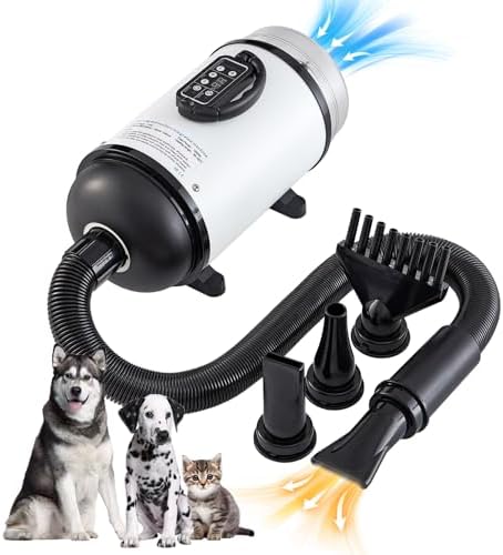 UNICOO Pet Dryer & Grooming Vacuum with Adjustable Speed & Temperature Control, Low Noise, 4 Nozzles, 1850 Watts, Blow Dry & Vacuum Functions for Dogs (White)