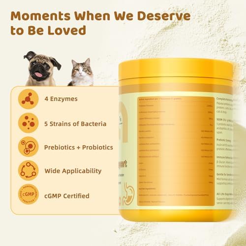 Digestive Probiotics for Dog - Digestive Enzymes Plus Probiotics & Prebiotics Promote Digestion and Regulate Gut Microbiota Balance for Cats and Dogs - 8.7oz Powder