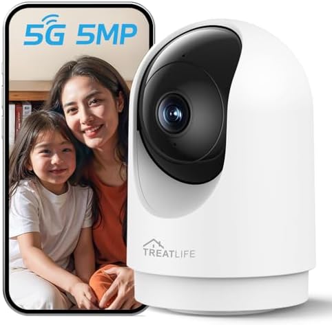 TREATLIFE 3K 5MP Indoor 2.4G/5G WiFi Security Camera, Smart Home Surveillance Camera with Pan Tilt, Color Night Vision, Motion Detection, Two-Way Audio, Compatible with Alexa & Google Home