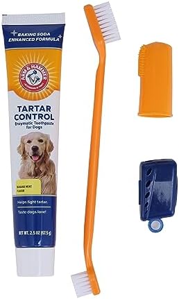 Arm & Hammer Tartar Control Dog Dental Kit, Banana Mint, 3-Piece, 2-Pack | Enzymatic toothpaste with toothbrush and fingerbrush, baking soda formula safe for puppies