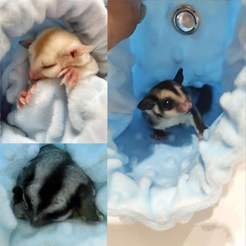 3 Pack Sugar Glider Tote Plush Sleeping Pouches & Anti Bite Mitten (Blue)