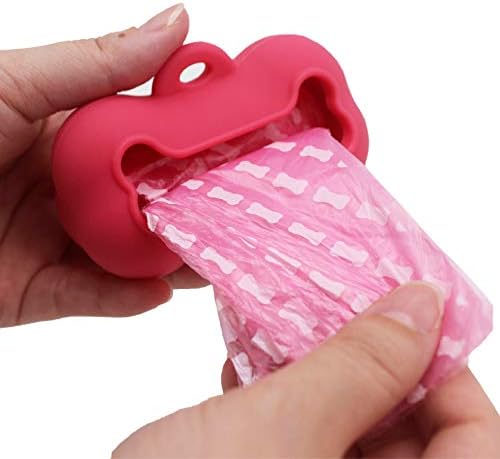 5 Rolls Portable Silicone Bone Shape Dog Poop Bags with Dispenser - Plastic Dog Pooper Scoopers & Bags for Outdoor Leash Travel