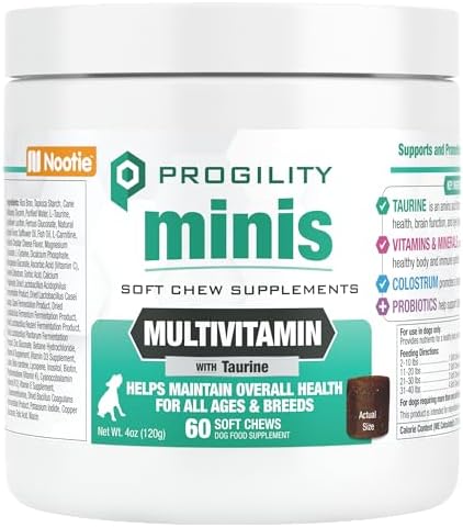 Progility Mini Daily Multivitamin for Small Dogs – Helps Support Immune, Heart, Eye, Brain & Gut Health with Taurine, Soft Chews with Probiotics (60 Count) | 60 Soft Chews, for small dogs, supports immune, heart, eye, brain & gut health, easy to feed
