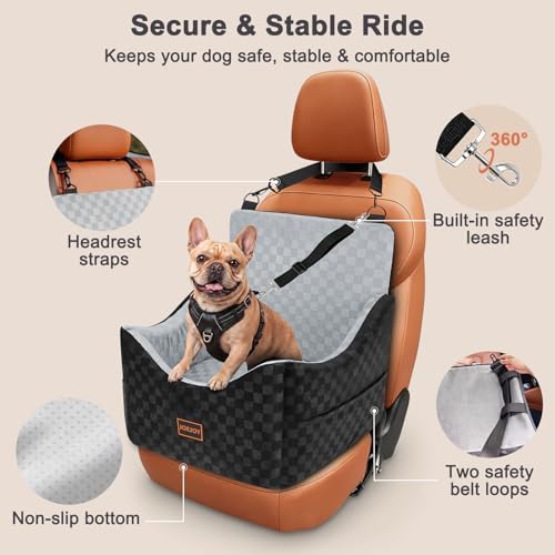 JOEJOY Elevated Dog Car Seat - Grey, up to 35lbs, Memory Foam