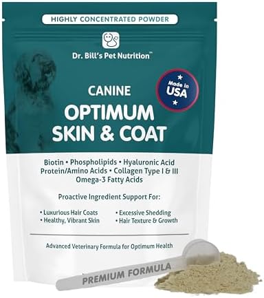 Dr. Bill's Canine Optimum Skin & Coat – Reduces Shedding, Itching, Dry Skin – Allergy Relief for Healthy Fur - Omega 3, Collagen, Biotin & Hyaluronic Acid – 680g Vet-Recommended Dog Supplement
