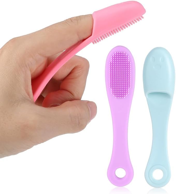 3-Pack Silicone Finger Toothbrush, with Soft Mane and Smiling Face Design, Easy to Grip Finger Toothbrush for Small Dogs and Cats (Pink, Blue, Purple)