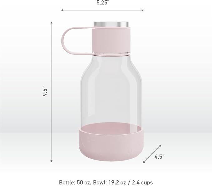 Asobu Buddy Bottle a Stainless Steel Insulated Water Bottle for with Removable Dog Water Bowl and Dog Food and Treat Storage Bowl (Pink, Tritan 50 oz Water Bottle with Bowl)