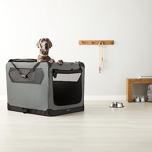 Amazon Basics Portable Foldable Soft Pet Dog Crate Carrier Kennel with Mesh Windows, Ventilation, Pockets for Large Dogs, 42 x 31 x 31 inches, Grey