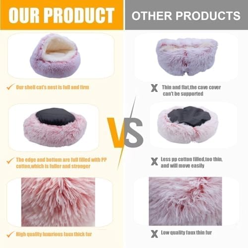 ZaneSun Calming Dog Bed & Cat Cave, Pink, 25.6"x25.6"