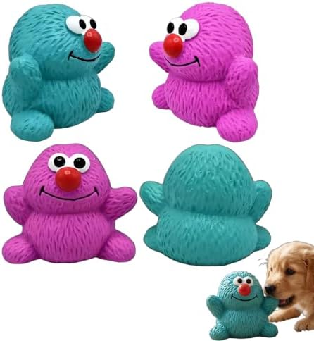 Squeaky Dog Toys, 2 Pack Squeaky Latex Grunting Dog Toy, 3 Inch Little Figurine Raising Hand Toys,Prank Nosie Maker Puppy Chew Toys Rubber Squeeze Gift Only for Small Dogs(Blue,Purple)