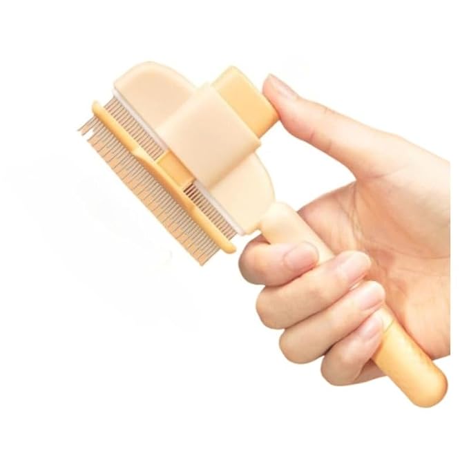 Pet Hair Removal Comb with Release Button for Cats and Dogs, Stainless Steel, Orange