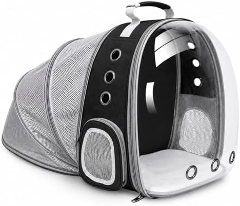 Expandable Cat Carrier Backpack with Bubble Window and Mesh, Black