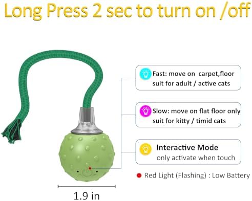 umosis Interactive Cat Toys for Bored Indoor Adult Cats, Automatic Fast Move On Carpet, Bird Chirping & Motion Activated Cat Ball