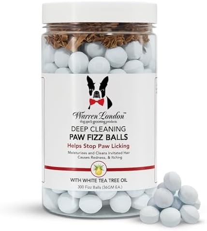 Warren London Deep Cleaning Paw Soak for Dogs – 300 Count Fizz Balls | Groomer-Size | Soothes Itchy, Irritated Paws with Seaweed, Tea Tree Oil & Aloe | Anti-Lick Paw Relief & Easy 5-Minute Spa