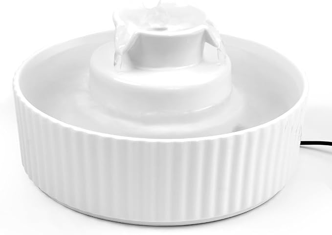 Ceramic Cat Water Fountain, 2.1L/71oz Cupcake Pet Water Fountain for Cats and Dogs, Automatic Pet Drinking Fountain,Double Filtration System, Easy to Clean, 360°Drinking Water(White)