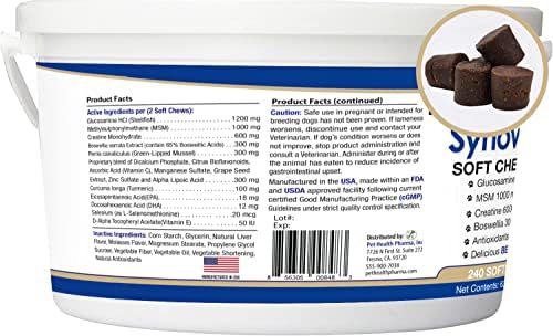 Synove Max Soft Chews for Dogs (240 Count) Beef Flavor, Joint Supplement, Glucosamine, Turmeric, Boswelllia serrata, Creatine Naturally Derived Ingredients better than synovi g4 soft chew