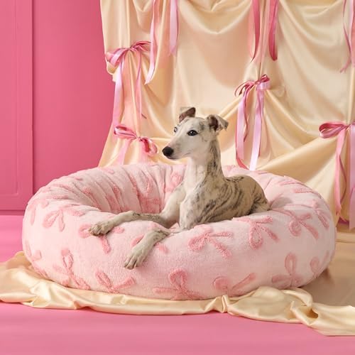 LE SURE Shown on TV Jacquard Donut Dog Beds Large,Pink Taffy 36x36x8in