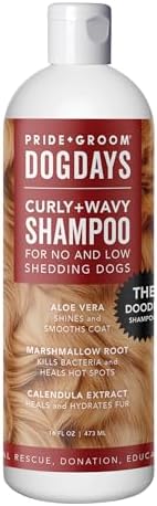 Pride and Groom DogDays Curly + Wavy Grooming Shampoo | Tearless, All-Natural Shampoo for No and Low Shedding Dogs | Moisturizing Formula for Soft, Shiny, & Healthy Fur – 16 oz