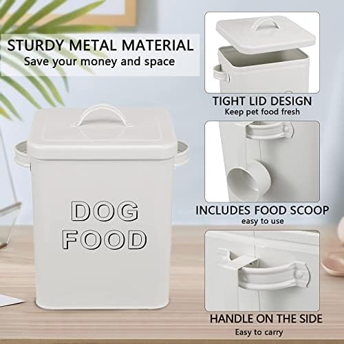 Morezi Metal Dog Food Storage Container Airtight Pet Food Treat Bin 6 lbs, 6 lbs, Carbon Steel, White