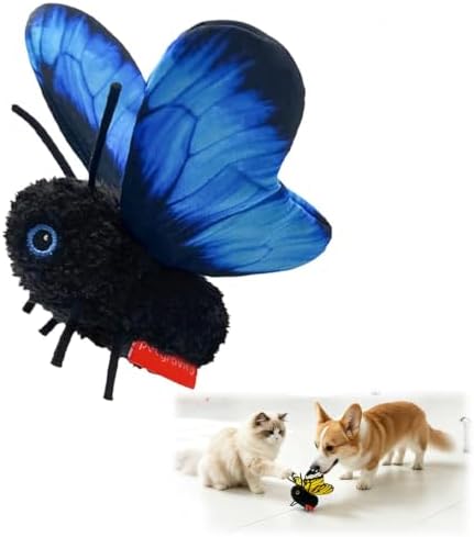 Smart Sensing Flapping Butterfly Toy Interactive Cat and Dog, Interactive Butterfly Cat Toy,Realistic Wing Motion Encourages Stalking,Sensor Triggered,Durable Plush Build(Blue)