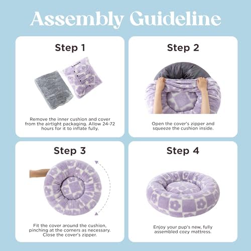 LE SURE Shown on TV Jacquard Donut Small Dog Beds,Flower Checks 23x23x7in