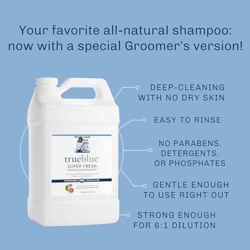 TrueBlue Grapefruit & Chamomile Concentrated Deodorizing Dog Shampoo – Cleansing Wash, Moisturizing – Toxin Free, Natural Botanical Blend – Tearless – 1 Gallon