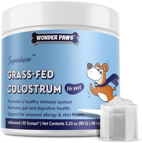 WONDER PAWS Grass-Fed Colostrum Powder Plus Omega Max Fish Oil - for Dog's Immune Support, Skin, Allergies, Joint Care and Overall Health – Colostrum 3.20 Ounces - Omega Max 16 Ounces