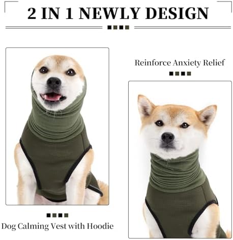 ROZKITCH Dog Anxiety Calming Hoodie, Jacket for Fireworks & Travel, Breathable Dog Shirt with Noise Block & Ear Protection Design ArmyGreen XL