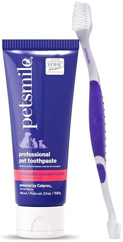Petsmile Teeth Brushing Kit, Toothpaste + Brush, Rotisserie Chicken 2.5 Oz | Pet Toothpaste + 45° Patented Toothbrush, VOHC Accepted, Calprox® Powered, 4-Month Supply, Human-Grade, Clinically Proven