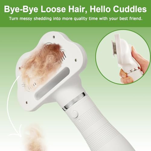 Professional Pet Grooming Dryer Brush – 3-in-1 Dog Blow Dryer with Slicker Brush, Adjustable Temp, Overheat Safe, Salon Quality