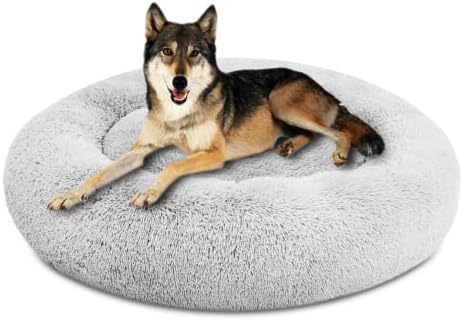 SAVFOX Calming Donut Dog Bed, 45", Light Grey