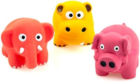 CHIWAVA 3PCS 3.2'' Squeak Latex Puppy Toy Standing Animal Set for Small Dog | Elephant Cow Animal Design, Assorted Color Interactive Play for Indoor & Outdoor Fetch and Throw