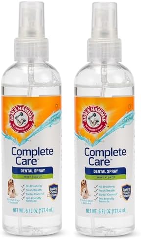 Arm & Hammer Complete Care Dog Dental Spray, Mint, 6 Fl Oz, 2-Pack | Brushless breath freshener with baking soda and calcium supports tooth enamel, fluoride-free formula