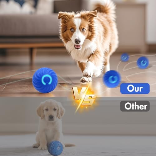 Interactive Dog Ball Toys, Automatic Rolling & Jumping Pet Ball with 2 Durable Covers, Rechargeable Smart Interactive Toy for Small Medium Dogs,Indoor Boredom,Not for Aggressive Chewers,Blue