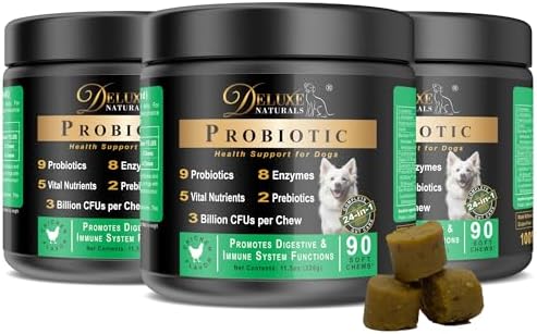 Probiotic Soft Chews for Dogs – 270 Count (3 x 90ct) – Digestive & Immune Support with 9 Probiotics, 8 Enzymes, 2 Prebiotics & 5 Vital Nutrients – Chicken Flavor