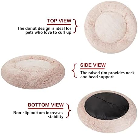 Bedfolks Calming Fluffy Donut Dog Bed for Medium Dogs,Pink, 30" Round