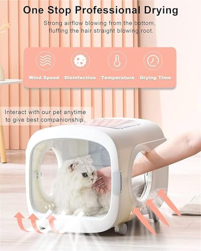 Automatic Pet Dryer Box ， Ultra Quiet Dog Hair Dryer with Wheels Smart Control for Temp Time Wind Speed and 360 Drying