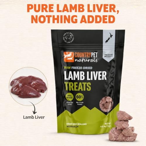New Zealand Raw Freeze-Dried Lamb Liver 60% Protein Bites 100% Grass-Fed, Premium, Single Ingredient, Grain & Gluten Free Dog Treat & Topper. No Crumbling 6-Pack