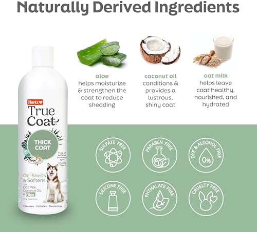 True Coat Thick Coat Dog Shampoo, 5 in 1 De‑Sheds & Softens with Oat Milk, Coconut Oil & Aloe, 16 oz