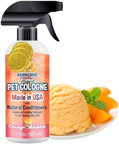 Bodhi Dog Natural Dog Cologne (Orange Sherbert) - Premium Scented Deodorizing Pet Perfume w/Conditioner for Dogs & Cats - Keeps Pets Fresh & Clean - Gentle and Safe Formula, Made in USA (17 Fl Oz)