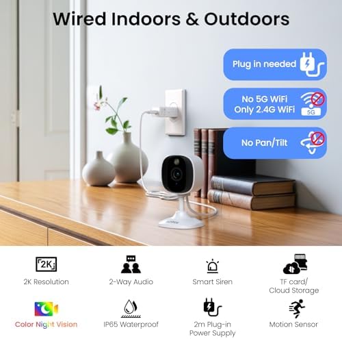 AOQEE 2K Cameras for Home Security, Indoor/Outdoor, Full Color, C1 2Pack
