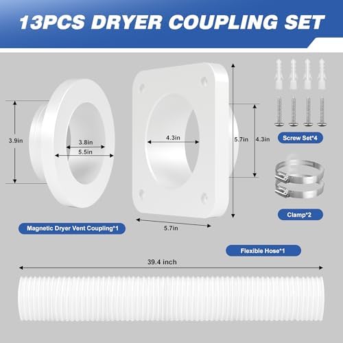 Dryer Vent Kit, DV180 Magnetic Dryer Vent Connector Kit, Airtight Seal Dryer Vent Coupling with 4" 3.3ft Duct, Quick Connector For Tight Space and Easy to Clean